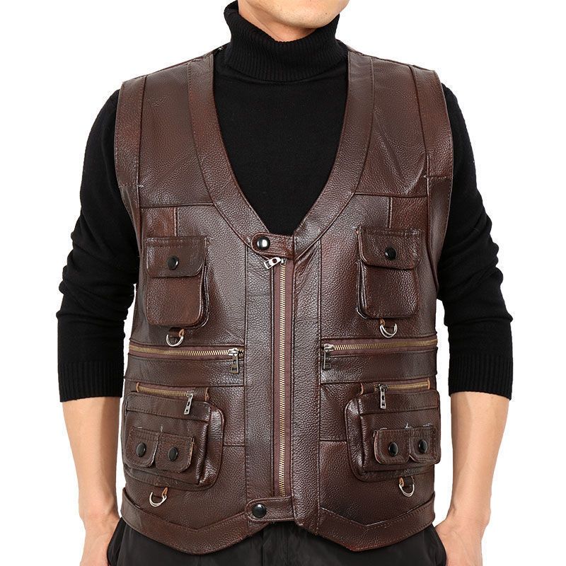 Motorcycle Gear Vest - 소 가죽 정품 가죽 조끼 양복