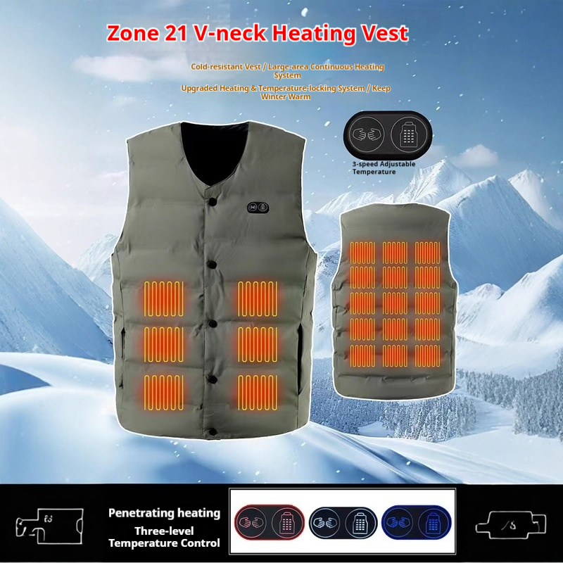 Motorcycle Gear Vest - 겨울 신상 21존 V넥 히팅 조끼