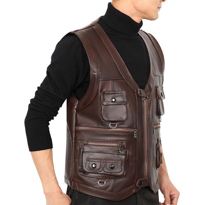 소 가죽 정품 가죽 조끼 양복 조끼 남성 의류 재킷 두 - Motorcycle Gear Vest 리뷰 및 가격
