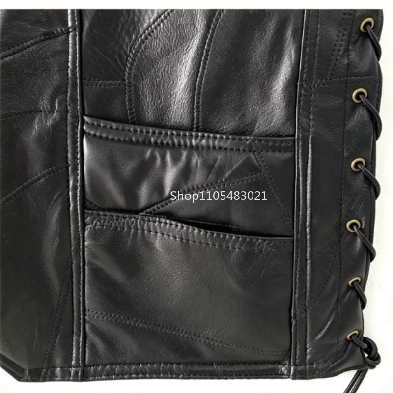 남성용 블랙 패치워크 가죽 바이커 조끼, 버튼업 슬리브 - Motorcycle Gear Vest 리뷰 및 가격