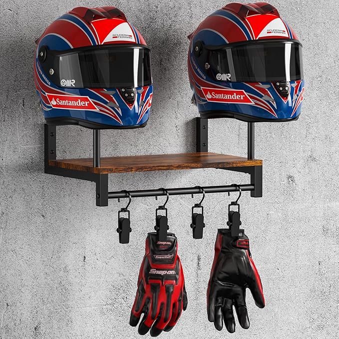 벽걸이형 헬멧 홀더 나무 오토바이 장비 진열대, 후크가 - Motorcycle Gear Garage Storage 리뷰 및 가격
