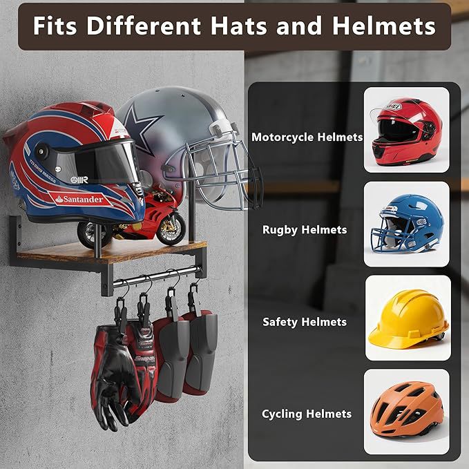 벽걸이형 헬멧 홀더 나무 오토바이 장비 진열대, 후크가 - Motorcycle Gear Garage Storage 리뷰 및 가격
