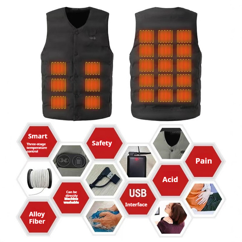 겨울 신상 21존 V넥 히팅 조끼 유니섹스 USB 지능 - Motorcycle Gear Vest 리뷰 및 가격